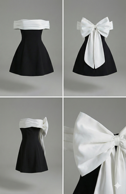 Ivory Noir Bow Dress